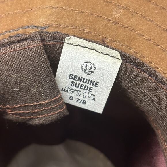 Vintage Leather Suede Fedora Gangster Hat Hipster Western Size 6 7/8 Made In USA - Picture 7 of 8